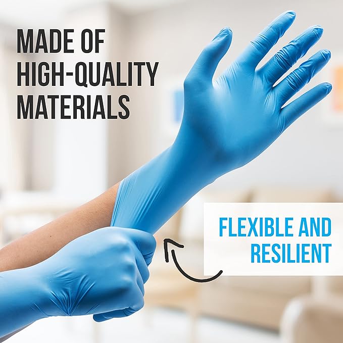 Serenelife Nitrile and Vinyl Blend Disposable Industrial Powder & Latex-Free Protective Gloves, Soft and Comfortable, Size Medium, Blue, 1000 Count