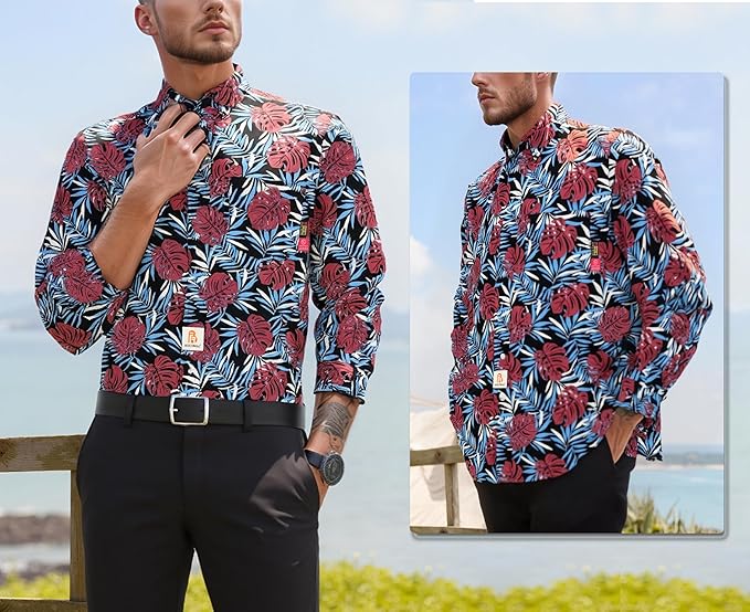 BOCOMAL FR Shirts Printed Paisley/Hawaii Lightweight Pearl Snaps/Button Down Flame Resistant NFPA2112 CAT2 Work Shirt