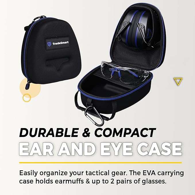 TradeSmart Complete Shooting Eye and Ear Protection: Electronic Earmuffs for Shooting, Range Glasses & Hard Carrying Case