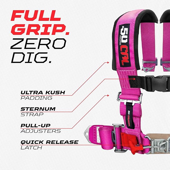 1pc Pink 4 Point Harness for Bucket Seat, Latch Release, 9 Color Options, Racing Harness, Race Car, Off Road, UTV, RZR [6000A2]