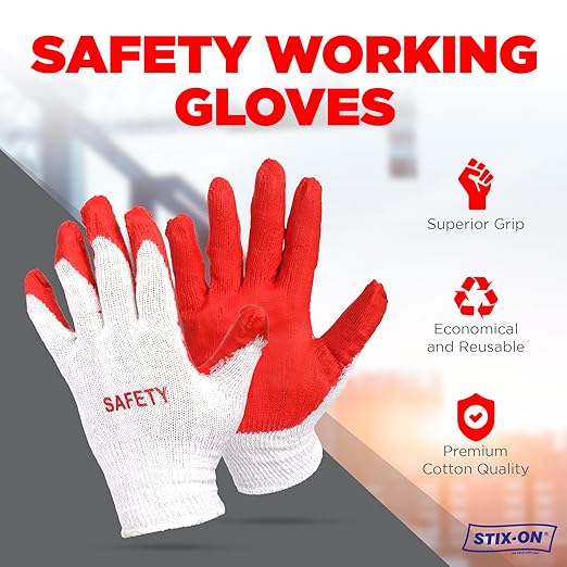 SAFETY Non-Slip 300 Pairs Red Latex Cotton Multi-Purpose Work Gloves- Nitrile Dipped & Rubber Palm Coated for a Firm Grip- Heavy Duty Premium-Construction-Moving-Warehouse-Garden-Gloves