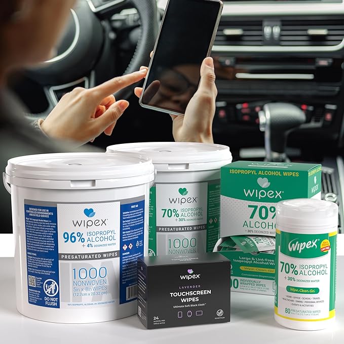 Wipex Alcohol Wipes for Electronics - Tech Wipes with 70% Isopropyl Alcohol - Equipment Cleaning for Computers, iPhones and Household Items, New Lint Free Computer Screen Wipes, 80 Count (Pack of 6)
