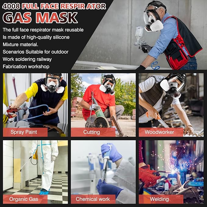 Gas Masks Survival Nuclear and Chemical - Reusable Full Face Respirator Gas Mask with Activated Carbon Filter