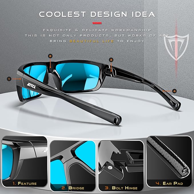 ATTCL Polarized Wrap Fishing Sunglasses Men - Driving Sports Glasses UV Protection