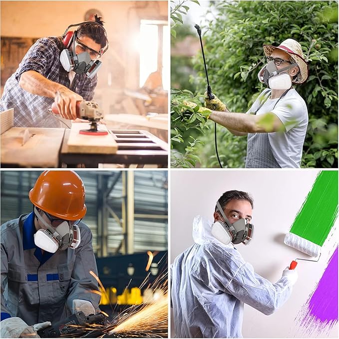 Respirator Mask - Half Face Gas Mask - Respirator Mask with Filters And goggles for Chemicals - Epoxy Resin Spray Paint Mask for Painting Dust Solder Construction Work Sanding Woodworking