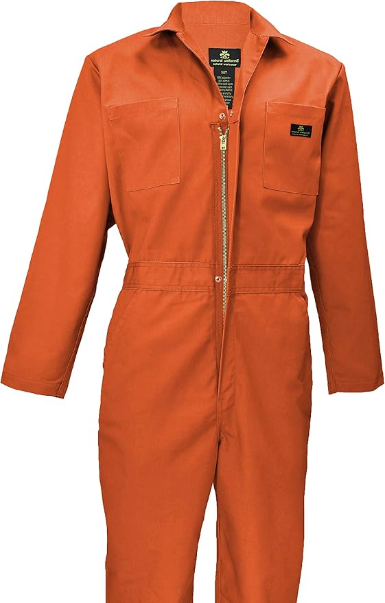 Natural Uniforms Mens Long Sleeve Zip Up Twill Coverall, Stain and Wrinkle Resistant