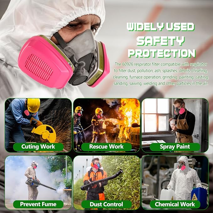 60923 Respirator Cartridge Particulate Filter, for 6000, 7000 and FF-400 Series Masks, Effective Filtering Organic Vapors, Acid Gases, Chemical, Dust … (6 Pair 60926)