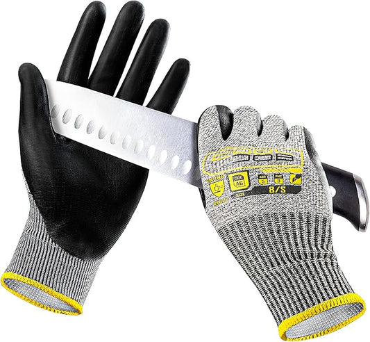 COOLJOB 12/120 Pairs A6 Cut Resistant Safety Work Gloves with Grip, Breathable Lightweight Polyurethane Coated Gloves