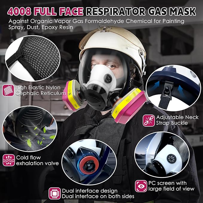 Full Face Gas Masks Survival Nuclear and Chemical, Reusable Full Face Respirator Gas Mask with Activated Carbon Filter