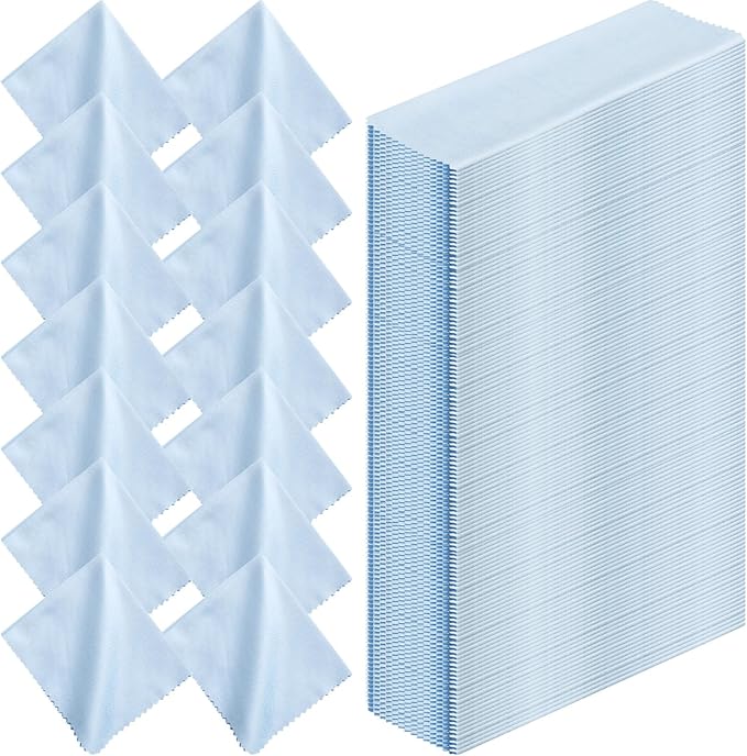 Treela 200 Pcs Microfiber Glasses Cleaning Cloth 6 x 7'' Eyeglasses Cleaner Wipes Lens Screen Cleaning Cloth for Glasses, Cameras Lens, Cell Phone, LCD TV Screens, Laptops, Tablets(Light Blue)