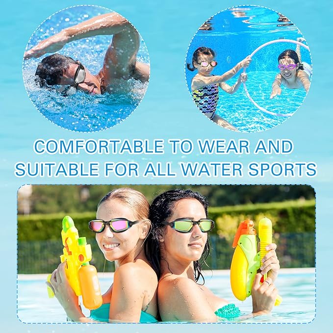 Fabbay 8 Pcs Swimming Goggles No Leaking Pool Goggles for Kid Adult UV Protection Swim Glasses Waterproof Nose Clip Earplug