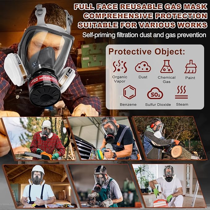 Respirator Mask with Filters - Reusable Gas Mask Against Organic Vapor Formaldehyde for Chemicals Spray Paint