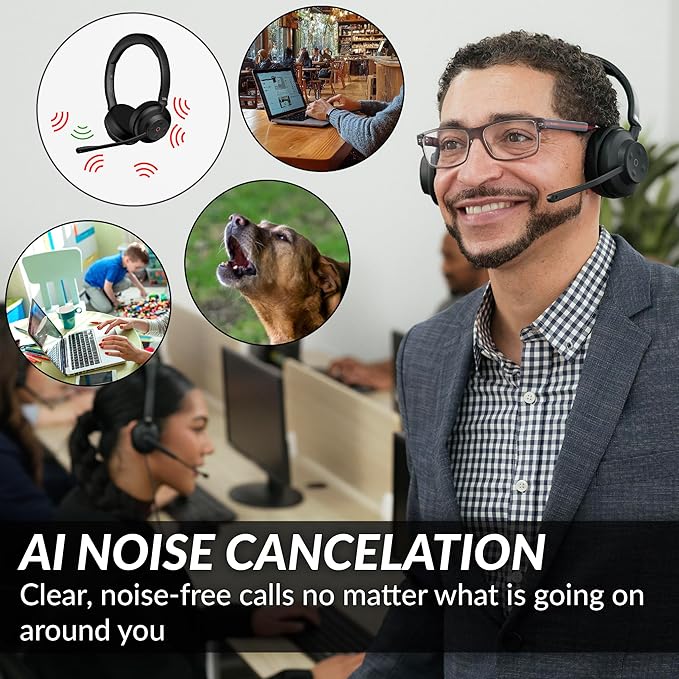 Cyber Acoustics Professional Wireless Headset with AI Noise Cancelation (HS-1500BT II) - Includes ANC and AI-Powered Noise Canceling Tech for Professional Sounding Calls, USB-C Bluetooth Dongle