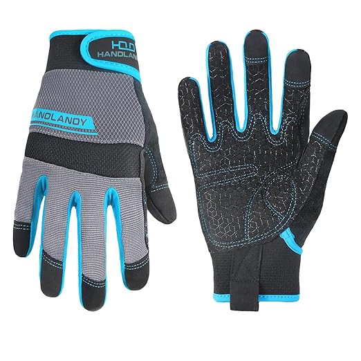 HANDLANDY Grip Work Gloves for Women Men, Safety Utility Yard Working Gloves, Flexible Touch Screen Mechanics Gloves (Grip-upgraded, Large (Pack of 1))