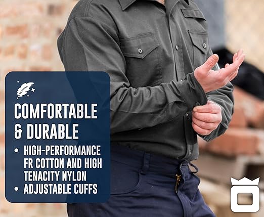 Oberon FR Arc Rated Button-Up Safety Shirt For Men - Flame Resistant Cotton - 10 Cal - Class 3 - Gray