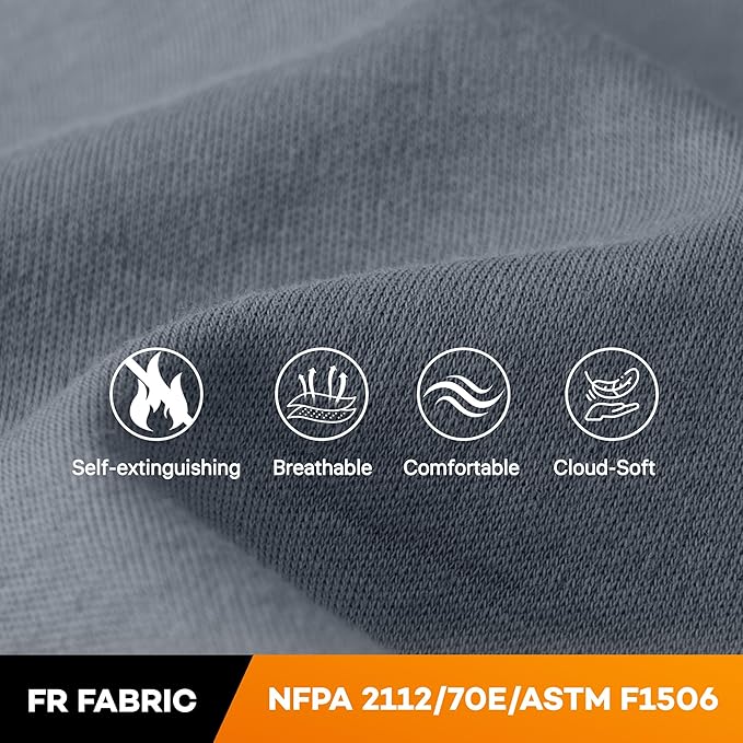 WORKWEYA Men's FR Shirts 6.5oz Lightweight Long Sleeve Flame Resistant T-Shirt NFPA 2112/CAT2
