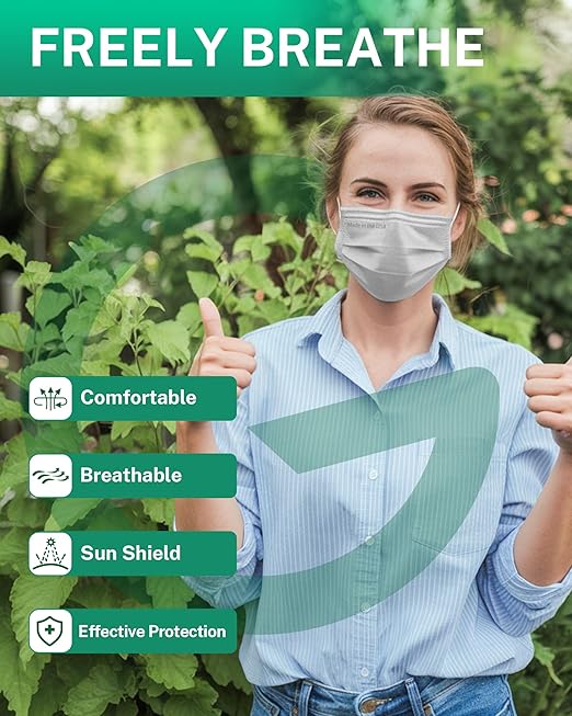 Disposable Face Masks Made in USA, 4 Ply for Families, Students, Breathable All-Day Wear & Safety, FSA HSA Eligible, ASTM Level 3 Medical Grade, 50 Pack, Grey