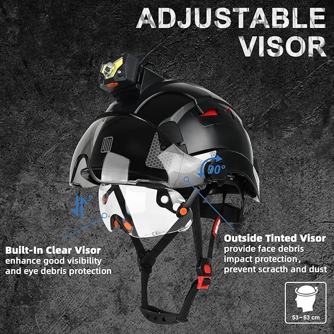 Safety Helmet Hard Hat with Detachable Headlamp Light and Visor Construction Hardhats for Men ANSI/ISEA Z89.1 Certified