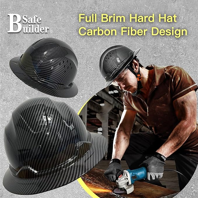 SBD-G1C Construction Full Brim Safety Helmet HDPE Hard Hat Vented Hardhats Sunshade Carbon Fiber Pattern Industrial Work Certified ANSI/ISEA Z89.1