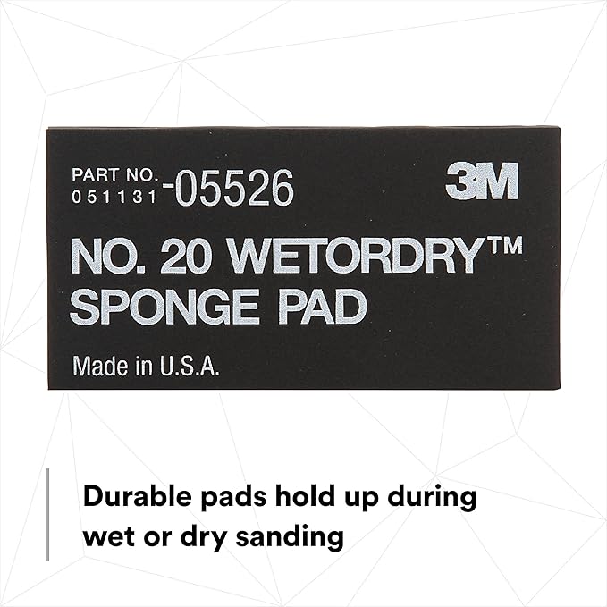 3M Wetordry Sponge Pad 20, 05526, 5-1/2 in x 2-3/4 in x 3/8 in, Flexible, Long Lasting, Automotive Sponge, Black
