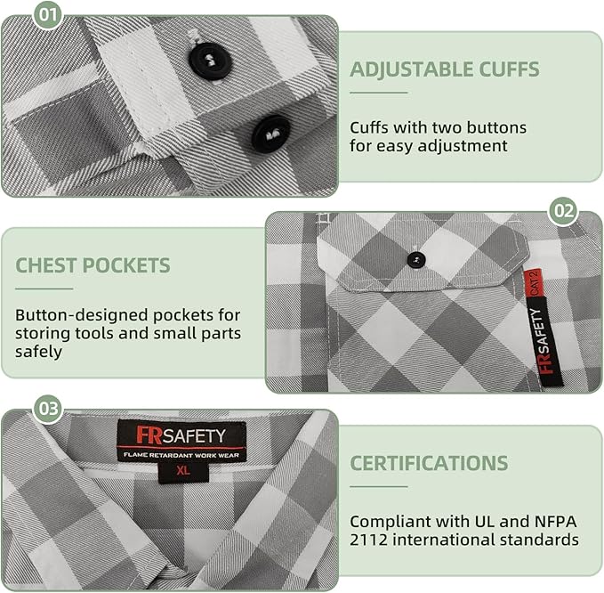 SKSAFETY 7oz FR Shirts for Men, Welding Shirt Hi Vis Flame Resistant 100% Cotton Fire Retardant Longsleeve Shirt CAT2/NFPA