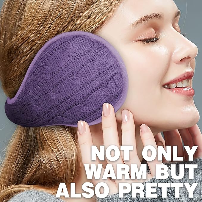 Venswell Knit Ear Muffs for Winter Women Men Soft Earmuffs Cold Weather Fleece Ear Warmers Cover Foldable & Adjustable