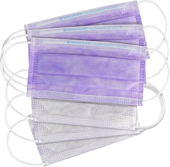 HALYARD FLUIDSHIELD 1 Disposable Procedure Mask w/SO SOFT Lining and SO SOFT Earloops, Lavender, 25868 (Box of 50)