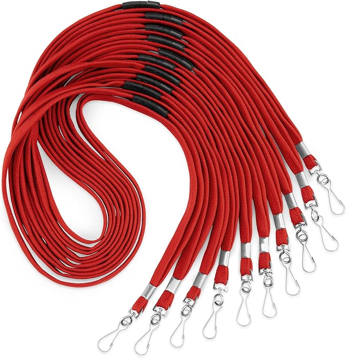 MIFFLIN-USA Flat Breakaway Safety Lanyard for ID Badges (Red, 36 Inch, 100 Pack), Soft Woven Neck Line