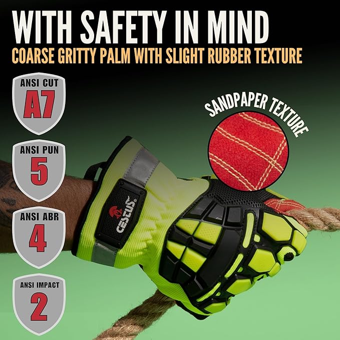 Cestus 3207, ANSI A7 Cut-Resistant Impact Gloves (1,3,10,50 pairs) Heavy Duty Work Gloves Extrication Construction Demolition