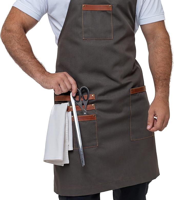 Unisex Western Bib Apron with Leather Straps One Size