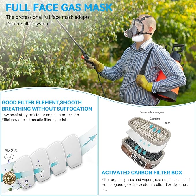 Full Face Respirator Mask, 6800 Reusable Respirator Mask with Filters 6001, Anti-fog, Ideal for Paint, Spray, Dust