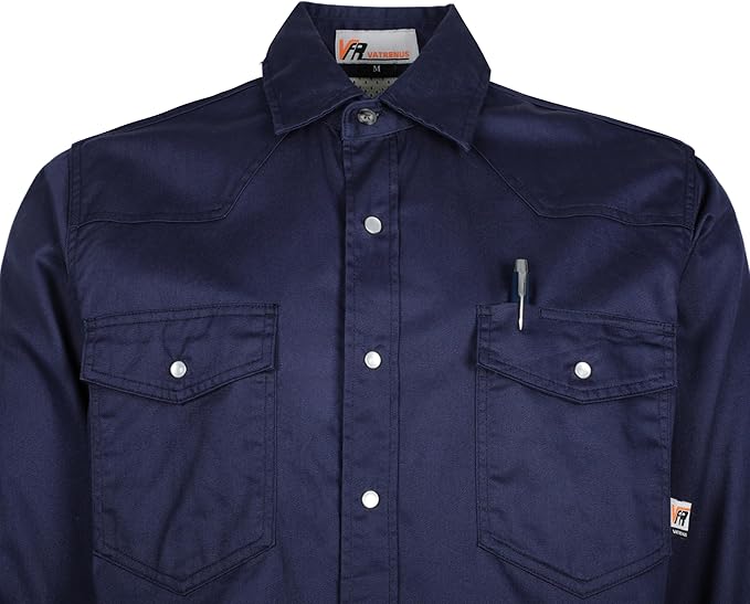 VATRENUS FR Shirts for Summer Pearl Snaps Breathable Vented Mesh Back and Underarm Lightweight Flame Resistant Welding Shirt