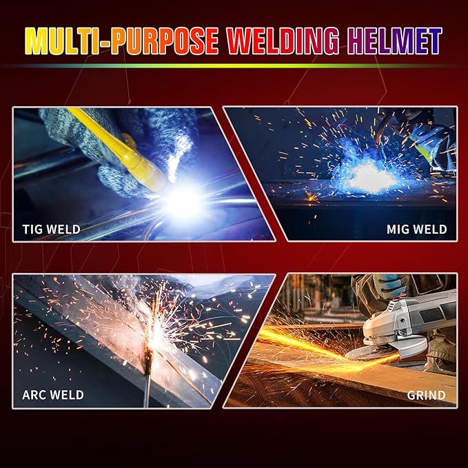 Welding Helmet with Light True Color Auto Darkening Welding Helmets for Men Solar Powered Welding Hood with 2 Arc Sensor Wide Shade 4/9-13 for TIG MIG ARC Cool Welder Mask (TRQ-HD12)