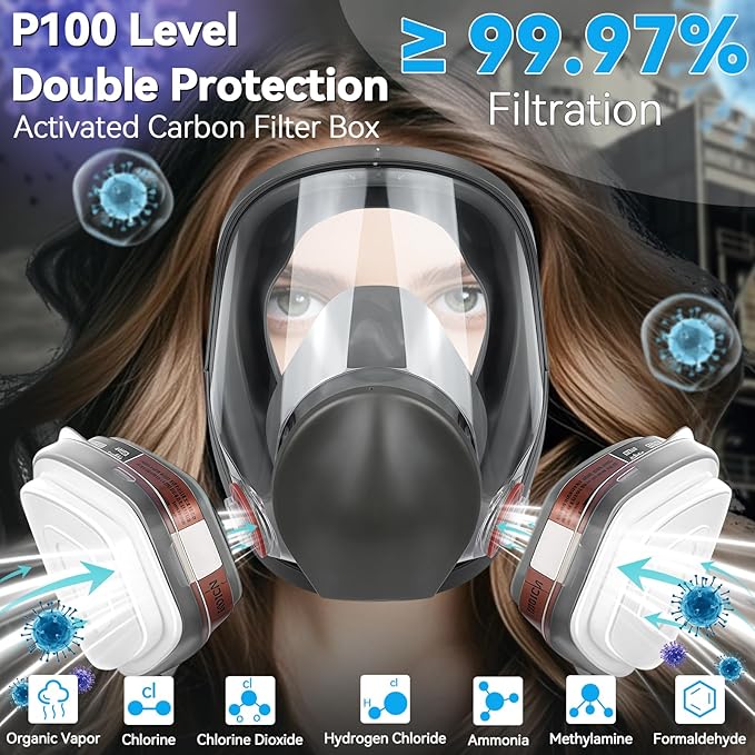 Full Face Respirator,Reusable Respirator Mask with Filters,Gas Mask,Organic Vapor Mask for Anti-fog,Painting, polishing, logging, welding, Against Dust, Staining, Sanding & Cutting