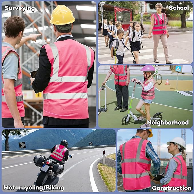 3-Pack Reflective Safety Vest For Women Men - High-Visibility Safety Vest with 2in Reflective Strips for Emergency, Construction, and Safety Use-Pink XXL