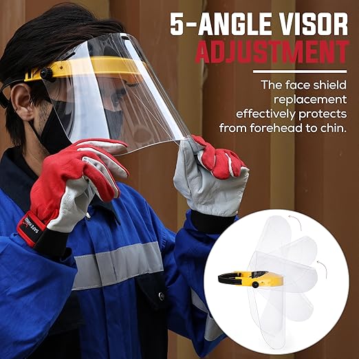 Clear Protective Face Shield Mask with Adjustable Elastic Headband, Polycarbonate Visor, Reusable & Lightweight Full Face Protection, Yellow (Pack of 30)