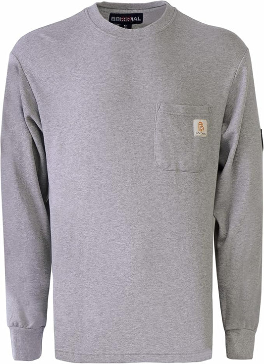 BOCOMAL FR Shirts Crewneck 7oz Midweight Flame Resistant Clothing NFPA2112 CAT2 Men's Fire Retardant Work Shirt