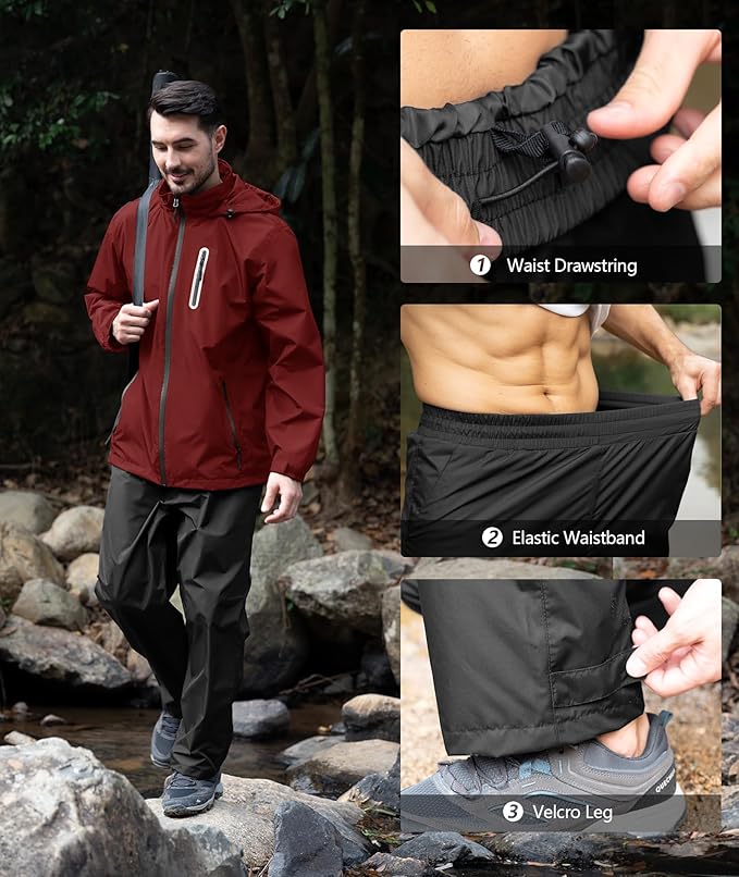 SWISSWELL Men's Waterproof Golf Rain Suit Rain Gear Jacket and Pant Outdoor Lightweight Hooded Raincoat