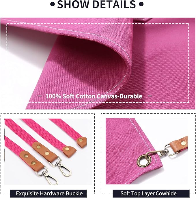 Apron for Women,Baking Kitchen Cooking Apron with Pockets, Cotton Canvas Cross Back Apron with Adjustable Strap and Large Pockets,BBQ Drawing Crafting Aprons for Women Chef (Pink)