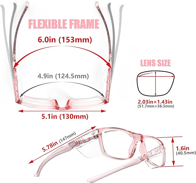 HTS TR90NZZ Safety Glasses Small Size with Side Shields ANSI Z87 Optical Eyeglass prescription Frame Scratch Fog Resistant