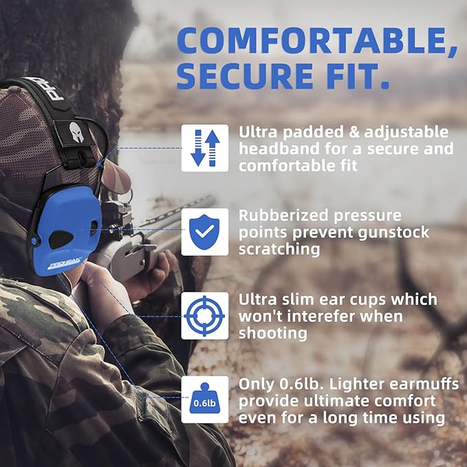 PROHEAR Electronic Ear Protection for Shooting with 4X Sound Amplification, Gun Range Hearing Protection Muffs, NRR 23dB Noise Reduction Headphones for Hunting, Blue