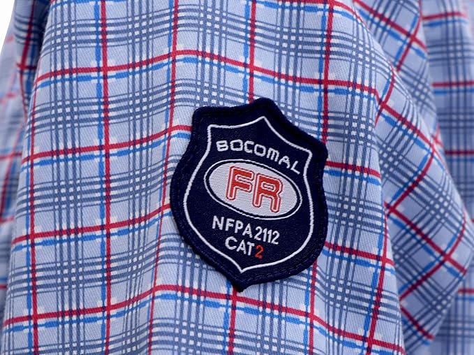 BOCOMAL FR Shirts Flame Resistant NFPA2112/CAT2 6.5oz Light Weight Printed Fire Retardant Plaid Shirt