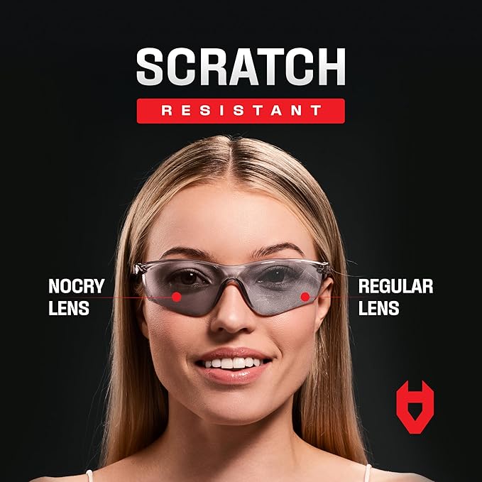 NoCry Lightweight Tinted Safety Glasses with UV 400 Protection, Anti Fog and Anti Scratch Coating and Grey Wrap Around Lenses; ANSI Z87.1 Certified