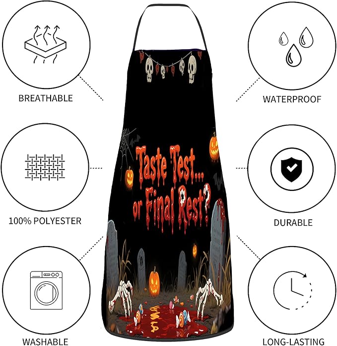 Halloween Aprons Gifts for Women Mens Taste Test or Final Rest? Cooking Apron, Funny Gift for Him Her,His Hers (1 Pcs)