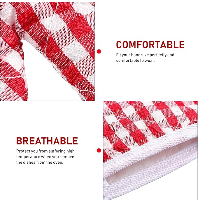 2Pcs Oven Mitts for Play Kitchen, Anti- Scald Gloves Microwave Oven Gloves Kitchen Mitts for Safe Baking Cooking ( Red Checkered )
