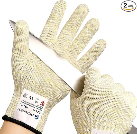 Schwer 2 Pairs SlicePro ANSI A9 Cut Resistant Gloves PR1501, Food Grade Reliable Cutting Glove, Mandoline Gloves for Kitchen Meat Cutting, Oyster Shucking, Fish Fillet Processing, Non-PFAS, S