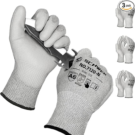 Schwer 3 Pairs Cut Resistant Gloves ANSI A6 Cut Proof Work Gloves, Touchscreen, for Men and Women Used to Woodworking, Glass Cutting, Construction, Cargo Handling, Material Sorting, Car Repair, S