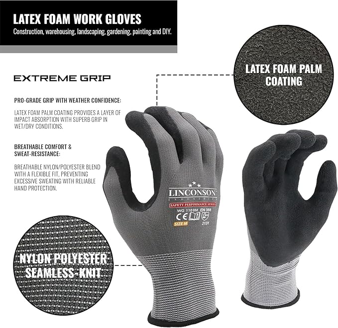 linconson 12 Pack Safety Performance Series Construction Mechanics Work Gloves