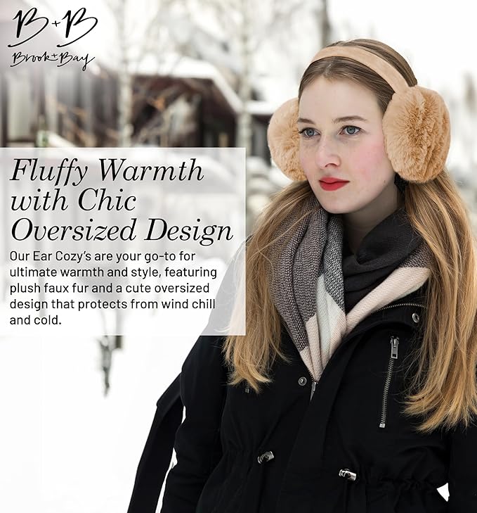 Brook + Bay Ear Muffs Winter Women - Stay Warm with Winter Ear Muffs for Women - Adjustable Fluffy Folding Earmuffs - Fuzzy Faux Fur Earmuff Foldable - Women's Earmuffs