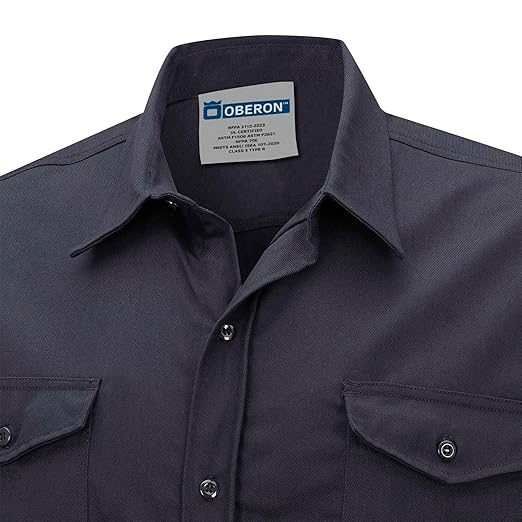 Oberon FR Arc Rated Button-Up Safety Shirt For Men - Flame Resistant Cotton - 10 Cal - Class 3 - Navy